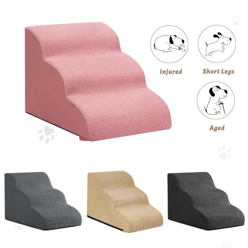 Image of Dog Stairs for Small Dogs, 3-Step Pink Pet Ramp for Couch, Cats & Puppies | Aodisman Elegant Pink Pet Stairs Designed for Small Dogs and Cats, Providing Easy Access with Comfort and Style, 15.7 inch H