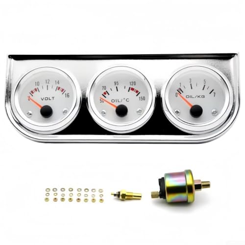 Lot de 3 jauges analogiques 12 V pour tableau de bord de voiture, contrôle de la température d'huile, de la pression et de la tension (blanc)