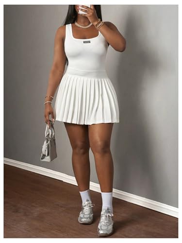 Floerns Women's Plus Size Tennis Dress with Built in Shorts Pleated Flared Mini Tank Dresses3