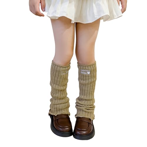 Oxtxuzdm Calcetines cómodos para niños con delicado bordado de corazón para primavera y otoño, color sólido, calentadores de piernas, calcetines escolares, caqui, Altoa única