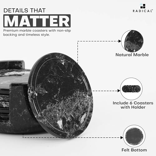 Radicaln Marble Coasters for Drinks 3.5 Inches Black Handmade Round Coaster Set for Warming Coffee Mug Office Coasters Set - Kitchen Caddy Drinkware