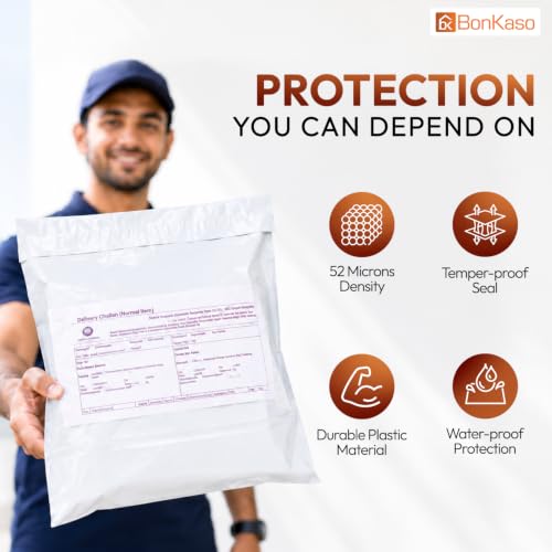 Image of BonKaso Poly Courier Bags 5x10 Inches with POD | 55 Microns Thickness | Tamper Proof & Waterproof | Durable Plastic Packaging Envelopes for Shipping - Pack of 200