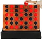 Wahartoly Wall Mounted Wooden Giant 4 in A Row Room Wall Decor Game Accessories and Decor Four in A Row with Pieces Coins Large Size 22 Inch Drop Four Connect Game Solid Wood Game Board (Burnt Color)