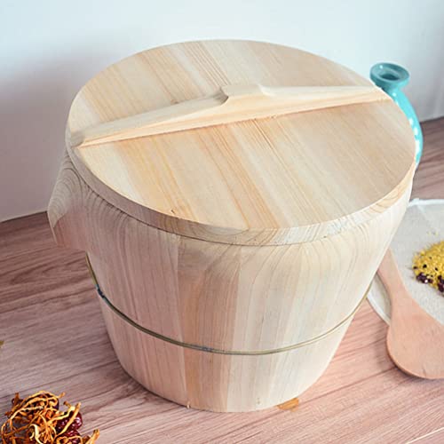 Cabilock 1 Set Wooden Rice Bowl Bucket Wooden Steamed Rice Barrel Handmade Cooking Rice Barrel With Stearmer Liner Lid And Rice Paddle For Home Chinese Restaurant Wood Color #TOP3