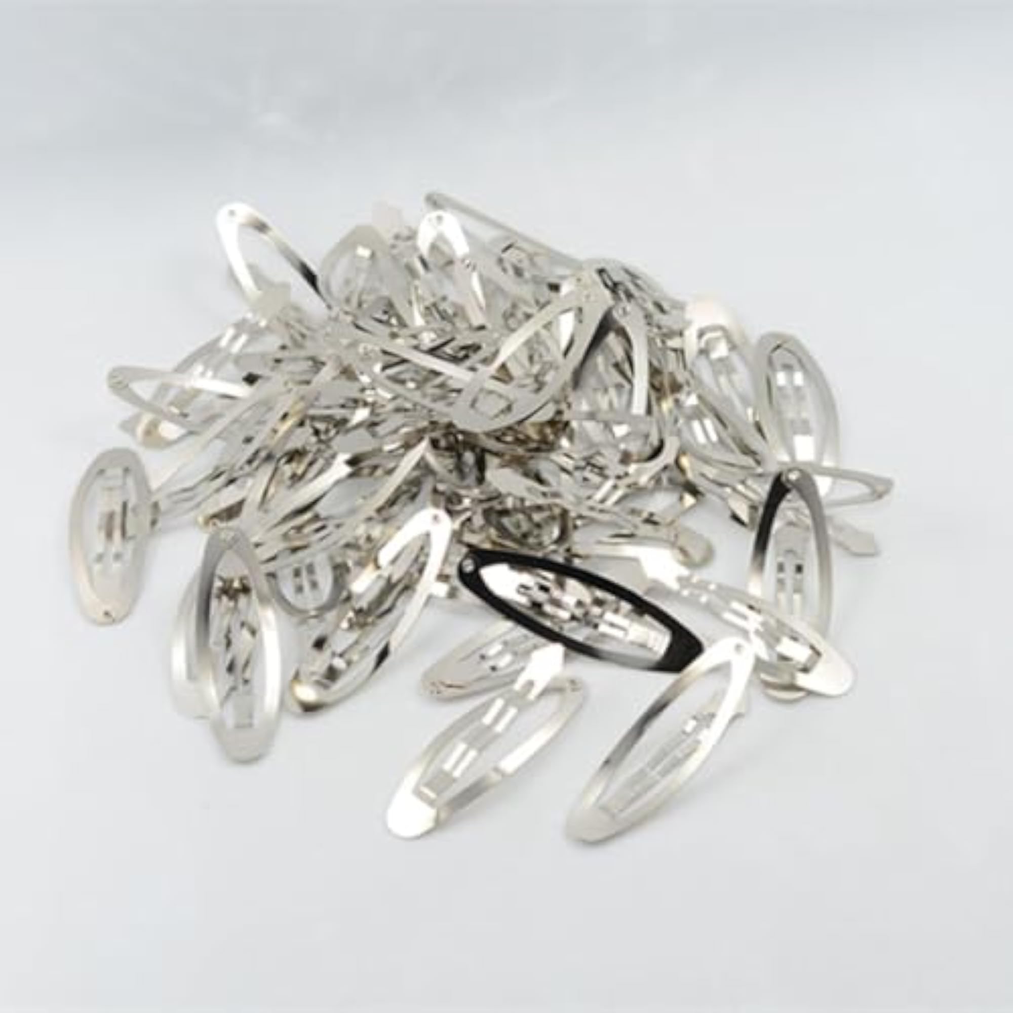 Rounded Snap Clip Oval Silver Metal Hair Bow Click Barrette, Pack of 50
