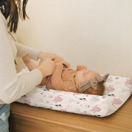Image of BROLEX Changing Pad Covers for Baby: Boy Girls Ultra Stretchy Soft 2 Pack Elephant Rabbit