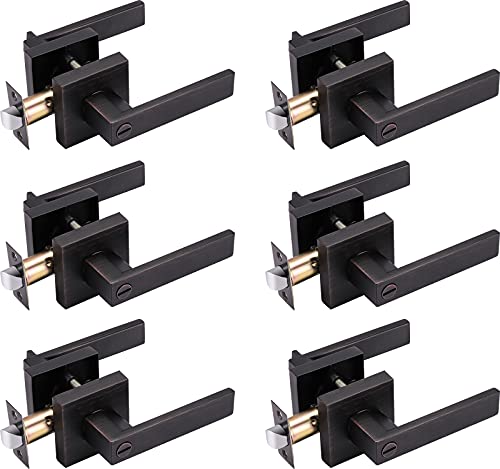 6 Pack Privacy Door Lever with Lock in Oil Rubbed Bronze, Heavy Duty Locking Lever Door Handle Set for Bedroom & Bathroom Doors, Keyless Door Lock with Modern Design for Left or Right Sided Doors 6 Pack Privacy Door Lever with Lock in Oil Rubbed Bronze, Heavy Duty Locking Lever Door Handle Set for Bedroom & Bathroom Doors, Keyless Door Lock with Modern Design for Left or Right Sided Doors