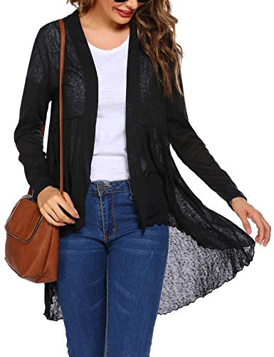 Beyove Womens Cardigan Ruffled Asymmetric Long Velvet Blazers Coat Casual Jackets Black