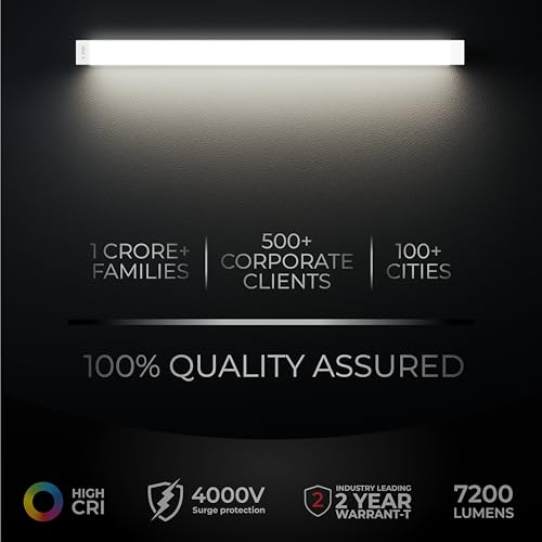 Image of Nortek Essenza 72 Watt 4 Feet 3 in 1 Colour Led Tube Light Batten for Home - Colour Changing Switch (Natural, Warm & Cool White Light), Fit for Wall, Ceiling or Hanging Clamps in any Room, Pack of 1