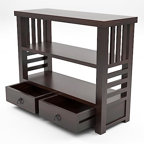 Image of olid Sheesham Wood Semi-Open Book Shelf for Living Room | Study Room | Office (Walnut)