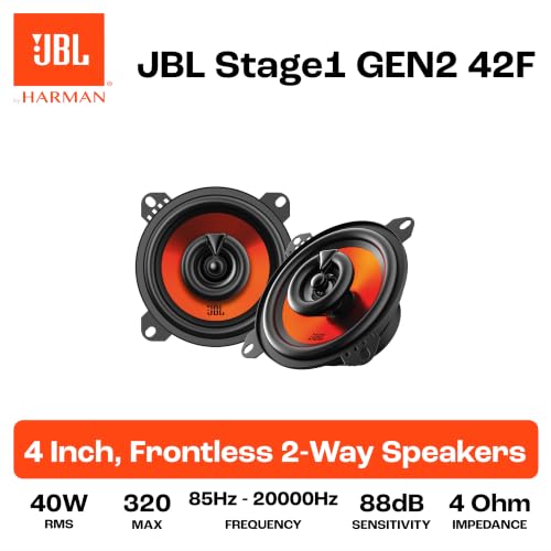 Image of JBL Stage1 GEN2 42F - 4 Inch (100mm) 2-Way Coaxial Car Speakers - 40W RMS - 210W Peak - Compact Fit - OEM Replacement - Easy Install Audio - No Grille - Pair
