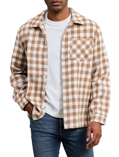 ZAFUL Men's Flannel Shirts Casual Plaid Button Down Shirt Jacket