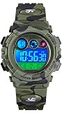 Jungen Digitaluhr Kinder Sport Kinderuhr Junge 5 ATM Wasserdicht Digital Uhren Wecker Alarm Timer LED Licht Stoppuhr Datum Elektronische Armbanduhr für Jugendliche Outdoor,Spielzeug Blau Grün