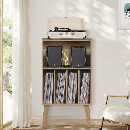 Support pour tourne-disque, moderne, peut contenir jusqu’à 160 albums, support de rangement en vinyle Mid-Century avec pieds en bois, étagère d’affichage pour tourne-disque, chêne - Les Beatles, Paul McCartney, John Lennon, RIngo Starr, George Harrison Support pour tourne-disque, moderne, peut contenir jusqu'à 160 albums, support de rangement en vinyle Mid-Century avec pieds en bois, étagère d'affichage pour tourne-disque, chêne – Image 5