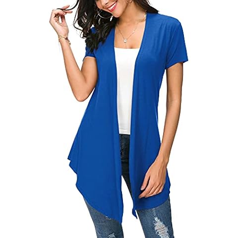 Urban CoCo Womens Open Front Short Sleeve Cardigans for Women Lightweight Summer Drape Cardigan Vest, Royal Blue, XXL Cover