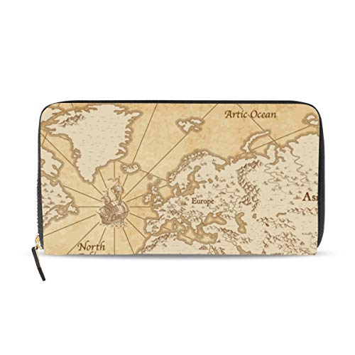 Portefeuille cuir femme carte du monde chic et grand format zippé