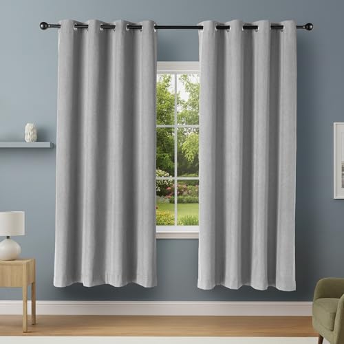 Image of Amazon Basics 100% Blackout Curtains with Grommets, Noise Reducing, 52 x 84 Inches, Dark Gray, 2 Panels