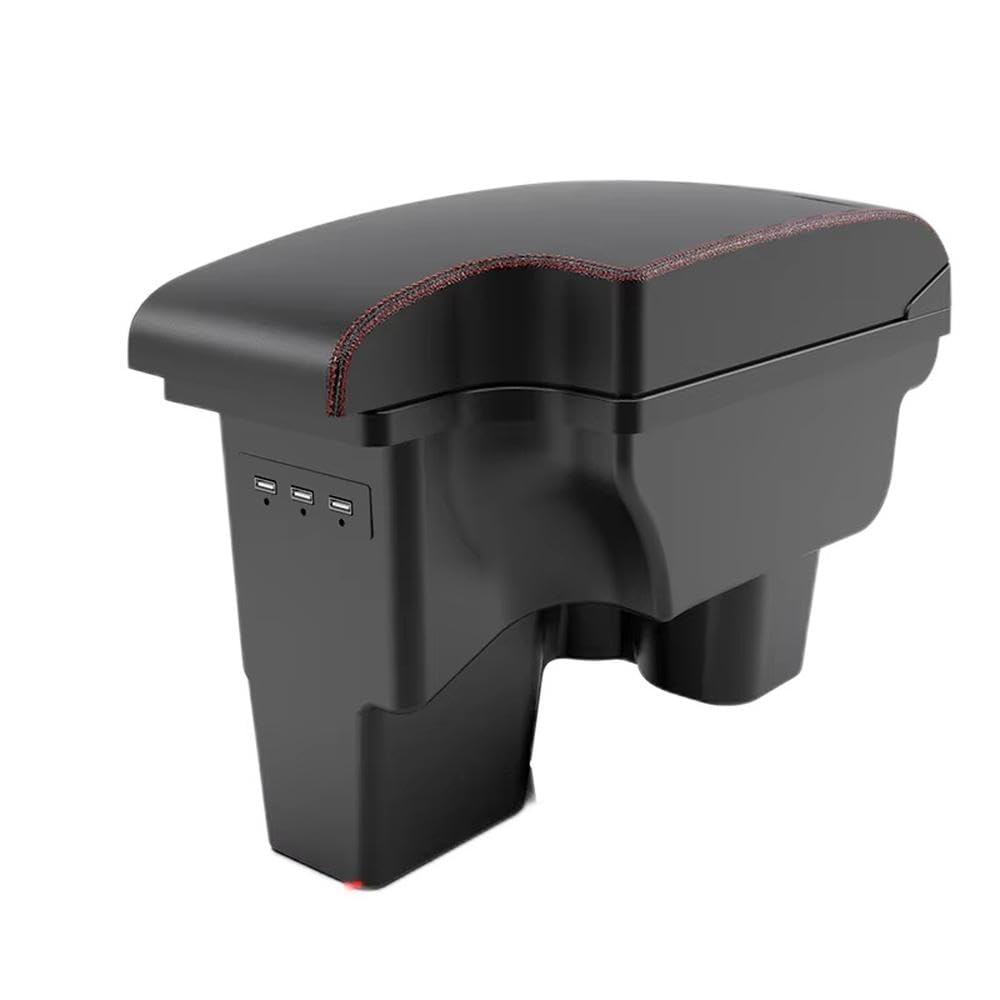 For Toyota Hilux Armrest Box Retrofit Interior Parts Car Armrest Storage Box Holder Ashtray USB Interior Parts(A1 Black red Corium)