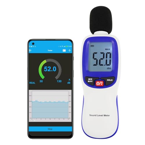 Medidor de Nivel de Sonido Digital con Bluetooth Portátil SPL Rango de 30~130dBA MAX/MIN Retención de Datos con Pantalla LCD Retroiluminada para el Hogar, Escuela y Lugar de Trabajo