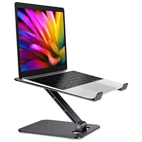 Babacom Laptop Stand, Height Adjustable, Foldable Laptop Stand, Made of Aluminium Alloy, Ergonomic, Ventilated Laptop Stand, Compatible with MacBook Air, Pro, Samsung, All Laptops 10-16 Inches (Black) Cover