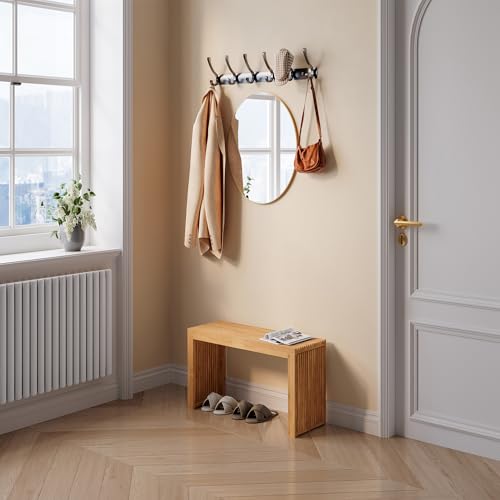 [en.casa] Sitzbank Flur Korjad Schuhbank Schuhregal mit Sitzfläche max. 140 kg Bambus Bank 90 x 33 x 43 cm Schuhablage Schlafzimmer Garderobenbank Natur