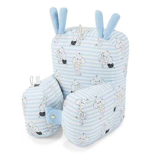 Image of haus & kinder 100% Cotton Poplin Adjustable Pillow Cum Seat for 6 to 9 Months | Head Protector for Safety | Blue Color | Size H: 31cm, W: 21cm | Elephantastic, 1Pc