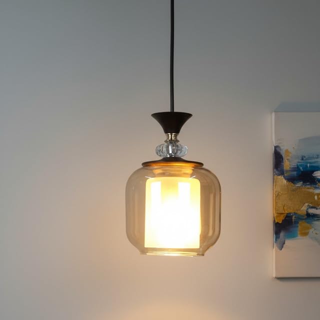 Image of ELIANTE Modern Glass Hanging Light for Living Room & Dining Area | Metal Ceiling Lamp with Elegant Glass Shade | 3 Years Warranty | Free Bulb (Smokora)