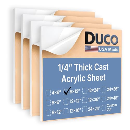 Image of Duco White Cast Acrylic Sheets 1 /4 inch (6mm) Thick 8 inch x 12 inch - 4 Pack of USA-Made Translucent White Plexiglass Sheet - Shatter Resistant Acrylic Board for Signs, Displays, Frames, & Decorative Projects
