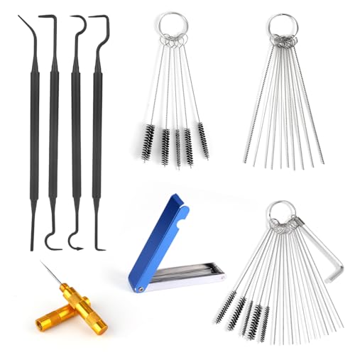 lasuroa Carburetor Cleaning Kit Torch Tip Cleaner Include 33 Needles 10 Cleaning Brushes 1 Scraper and 4 Clean Hooks for Motorcycle ATV Chainsaw & Welder Maintenance