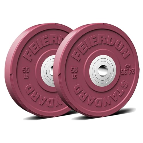 Image of FEIERDUN Color Bumper Plate Set, 2-Inch Olympic Weight Plates, Low Bounce Rubber Barbell Plates with Stainless Steel Insert for Weightlifting, Strength Training, CrossFit & Home Gym, 10LB-370LB