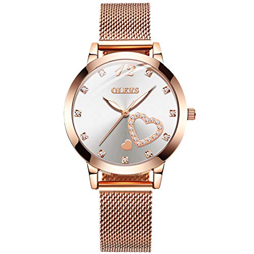 RORIOS Elégante Femmes Montre Analogique Quartz Montre Heart Cadran Acier Inoxydable Mesh Bracelet Exquis Women Watches