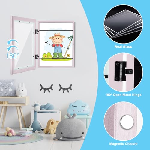 Image of [2-Pack] Kids Art Frames, 8.5x11 Front Opening Kids Artwork Frames Changeable, Pale Pink Artwork Display Storage Frame for Wall, Holds 50 Pcs, for 3D Picture, Crafts, Children Drawing, Hanging Art,