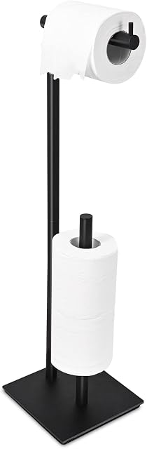 Biubiubiu Toilet Roll Holder Free Standing Black Toilet Paper Stand Storage Tissue Roll Dispenser 3 Paper Rolls, Stainless Steel Anti Rust Toilet Paper Holder Bathroom Accessories (Square Base)
