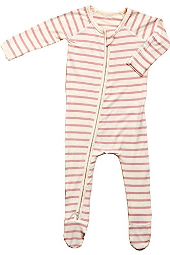 Boody Body Baby EcoWear Long Sleeve Onesie - Soft Blanket Sleeper with Built in Mittens Made from Natural Organic Bamboo - Soft Eco Fashion for Sensitive Skin - Striped Rose Pink-Chalk, 0-3 Months