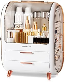 Galatée Multi-Function Make Up Case Dustproof Cosmetic Storage Box with JewelryHolder,Cosmetics Skin Care Products Jewelry Organizer Case Finishing Box Bedroom Bathroom Desktop - White