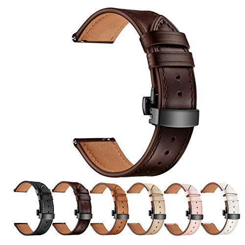 SEURE 時計バンドはSamsung Gear SPORT Galaxy Watch Active と互換性があり バタフライバックル本革時計バンド 20mm クイックリリース時計バンド 42mm スマートウォッチ交換用ストラップ