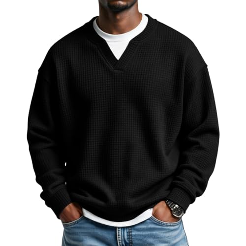 Layered Comfort Waffle Tea for Men Long Sleeve V Neck Fall Casual Shirts - image 1