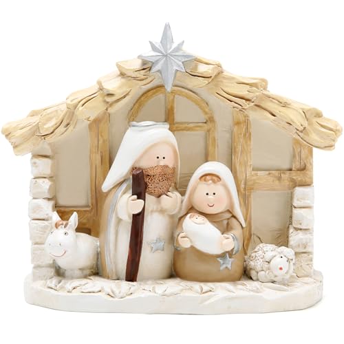Hodao Christmas Decoration Indoor Home Decor-5''L 4''H Nativity Sets-Xmas Holiday Decor for Tabletop Home Room Table Fireplace Office Winter Gifts for Familys & Friends (Apricot Color)
