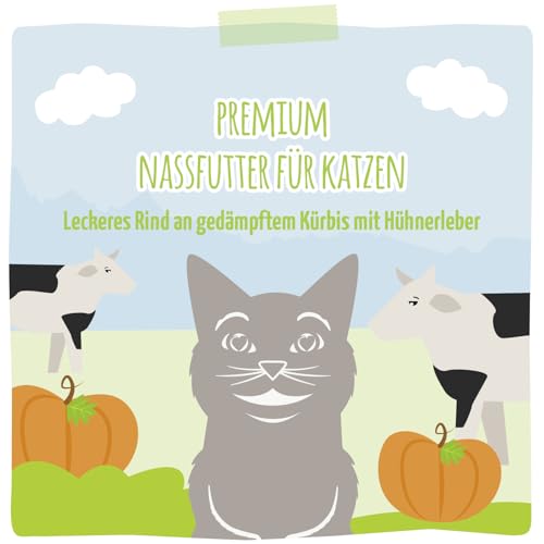 MjAMjAM - Premium Nassfutter für Katzen - Quetschie - leckeres Rind an gedämpftem Kürbis, 12er Pack (12 x 125 g), getreidefrei mit extra viel Fleisch 5