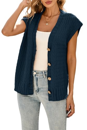 Image of Cakulo Womens Cable Knit Sweater Vest 2025 Oversized Sleeveless Button Down Summer Cardigan Sweaters Tops