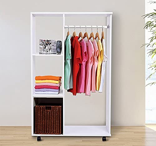 HOMCOM Stand Appendiabiti da Terra con Ruote, Guardaroba con 3 Ripiani e Barra Appendiabiti in Legno, 80x40x128 cm