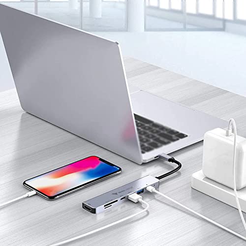 Image of Vaku Luxos USB Hub Type C SENTINEL 7IN1 multiport USB 2.0 /3.0 High-Speed Adapter connector (5GBPS) data transfer Converter Extension, 4K HDMI, SD /TF Card Reader docking station USB A Port Compatible with Macbook Air Pro (M1, M2 etc), iPad Pro Air, Laptop, and Other Type C Mobile & Devices