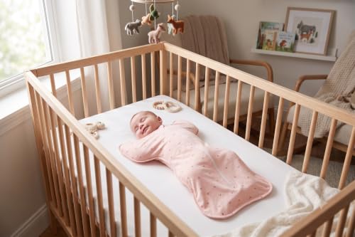 Image of inchLove to Dream Swaddle Up Bamboo, Arms Up Position, Soft and Luxurious 95% Viscose from Bamboo,5% Elastane Wearable Blanket 1.0 TOG - (20-24C) Ideal for Moderate Temps(Cherries Blush,Medium, 6-8.5kg)