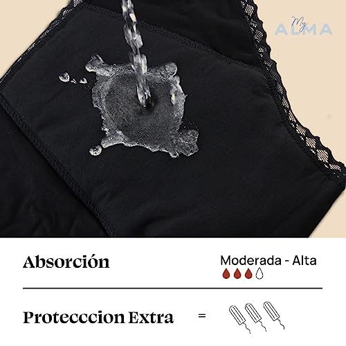 Bragas Menstruales - Algodón Orgánico y Bambú - Gran Absorción - Capa Antibacteriana - Cómodas y Lavables - Color Negro - Mujer - 1 Unidad - Talla S - imagen 5