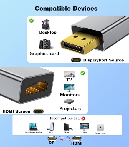 Adaptador DisplayPort 1.4 a HDMI 2.1 8K@60Hz 4K@144Hz miniatura 7