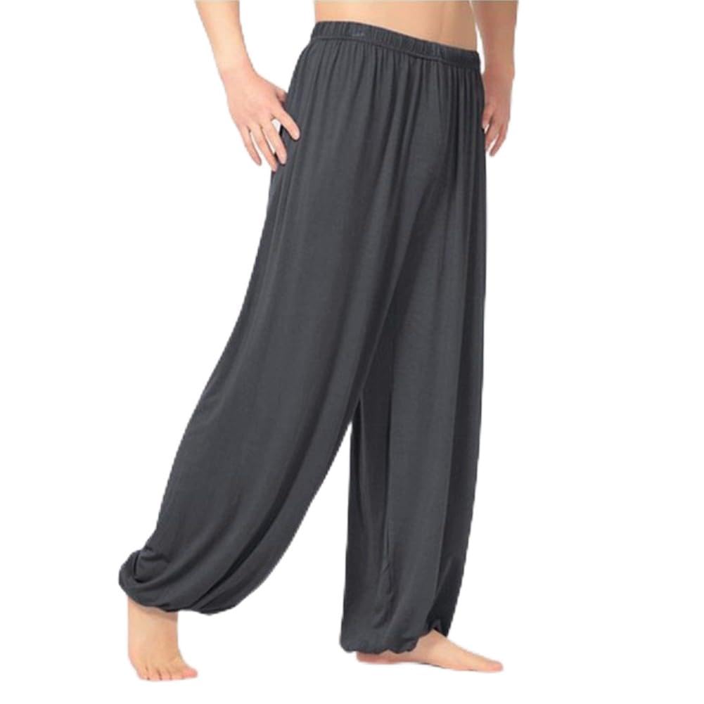 Feegow Erkek Pamuklu Tai Chi Pantolon Çin Kung Fu Dövüş Sanatları Üniforma Pantolonları Shaolin Wing Chun Antrenman Nefes Alabilir Bol Kesim Günlük Giyim (L Koyu for GRI)