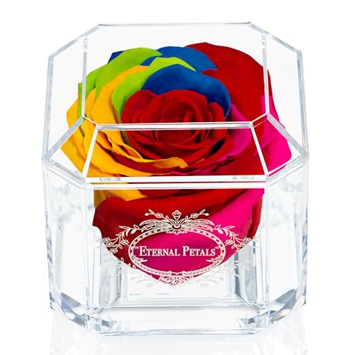 A 100% Real Rose That Lasts Years - Eternal Petals, Handmade in UK – White Gold Solo (Rainbow)