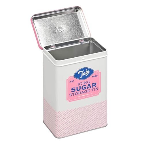 Tala Originals Metal Pink and Cream Nostalgic Design Storage Tin, 18.5x18.5x19 cm | Holds a Full Bag of Icing Sugar | Stylish Kitchen Storage