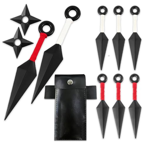 OOHGLITZ 11-Piece Anime Ninja Cosplay Kit Plastic Ninja Kunai (10.2+5.1) Shuriken Ninja Stars (3.5) Set with Pouch for Anime Fans Ninja& Martial Arts Props Black