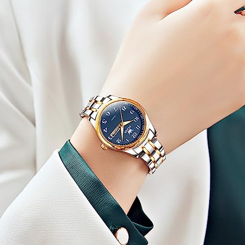 OLEVS Women Watches Business Dress Female Ladies Small Wrist Watch Gold Silver Tone Stainless Steel Band Analog Quartz Day Date Waterproof Watch